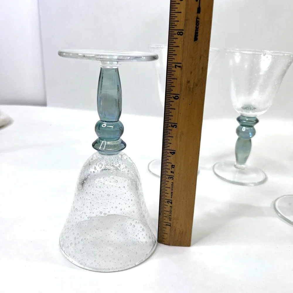 Pottery Barn Bubble Wine Glasses Aqua Green Stem Goblets Set of 4